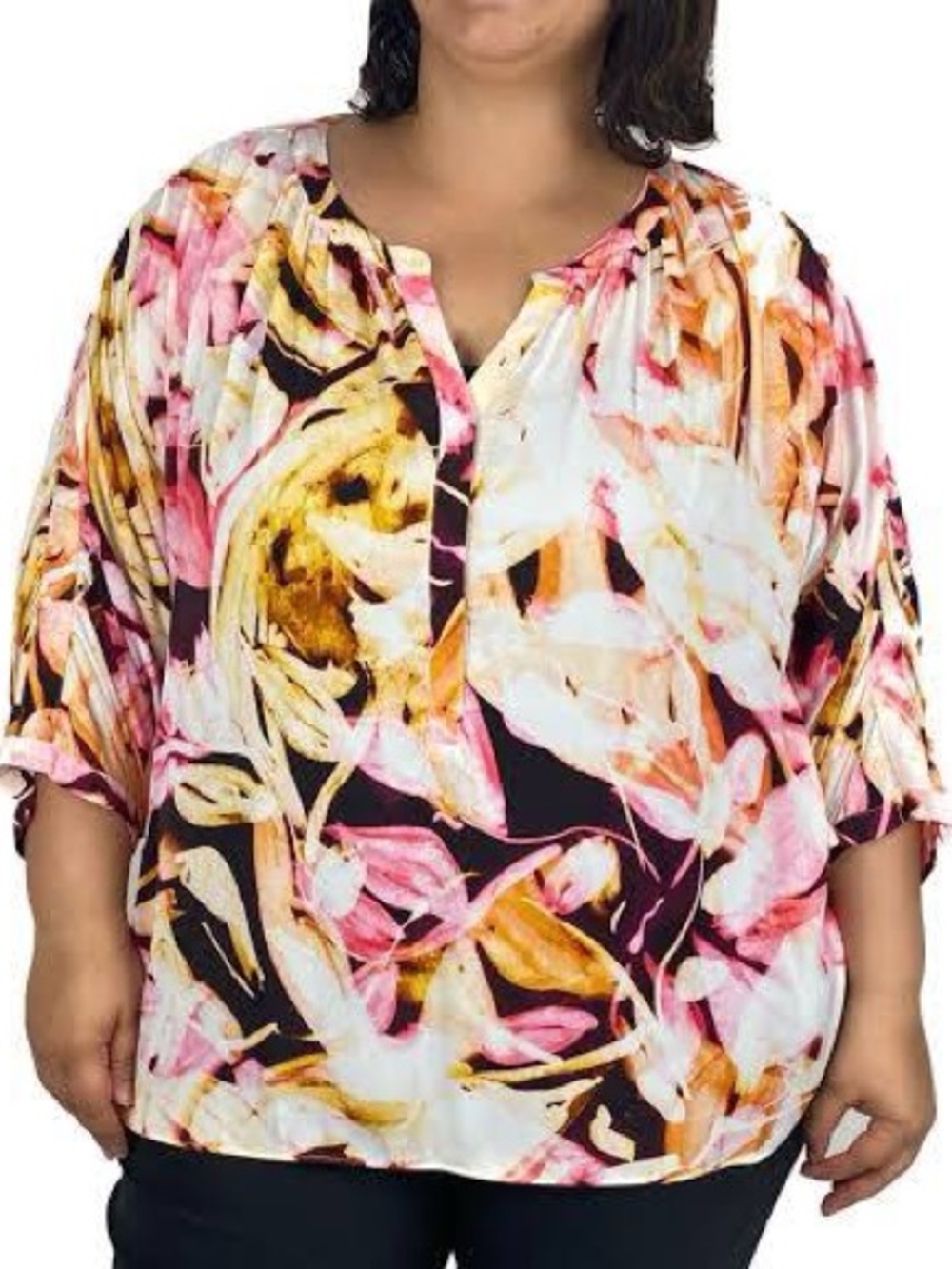 NWT Jennifer Lopez Floral Watercolor Blouse - Pink/Gold/Plum